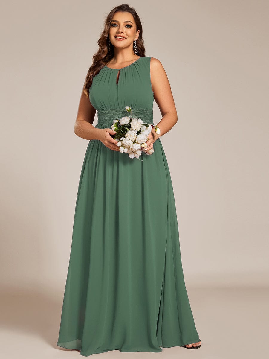 Plus Size Hollow Out Sleeveless Empire Waist Chiffon Bridesmaid Dress #color_Eucalyptus