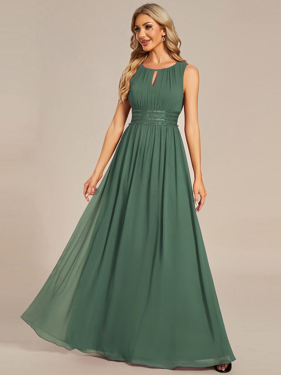 Simple Sleeveless A-line Chiffon Bridesmaid Dress with Hollow Out Detail #color_Eucalyptus