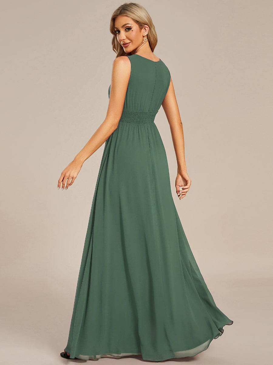 Simple Sleeveless A-line Chiffon Bridesmaid Dress with Hollow Out Detail #color_Eucalyptus