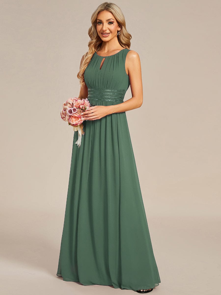 Simple Sleeveless A-line Chiffon Bridesmaid Dress with Hollow Out Detail #color_Eucalyptus