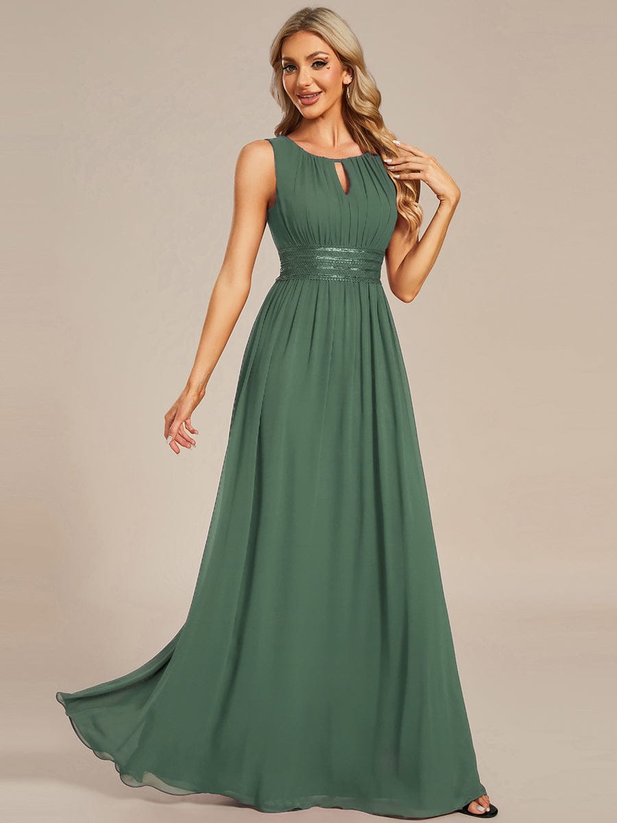 Simple Sleeveless A-line Chiffon Bridesmaid Dress with Hollow Out Detail #color_Eucalyptus