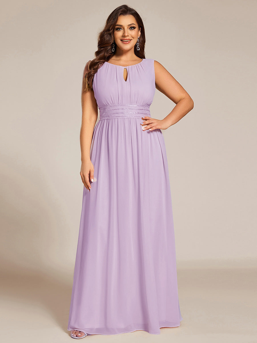 Plus Size Hollow Out Sleeveless Empire Waist Chiffon Bridesmaid Dress #color_Frosted Lilac