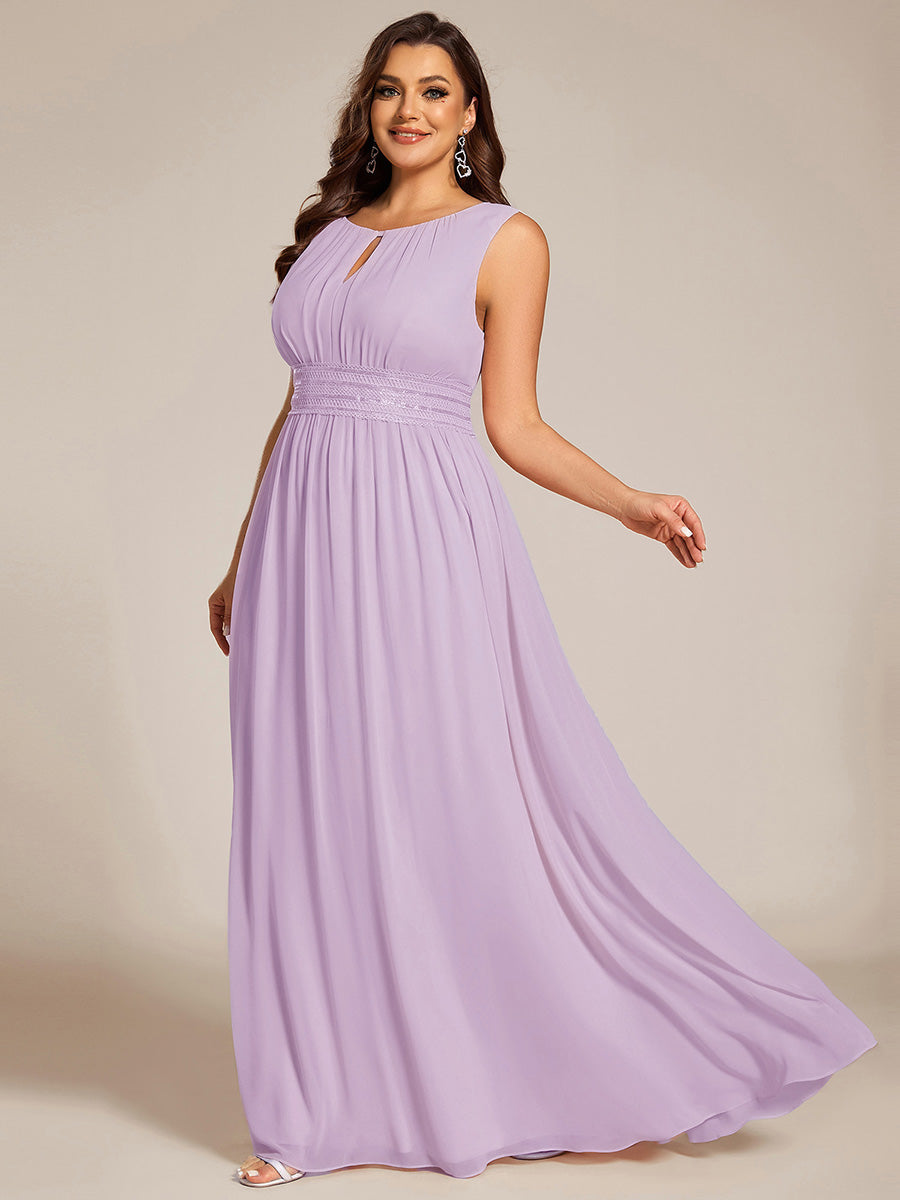 Plus Size Hollow Out Sleeveless Empire Waist Chiffon Bridesmaid Dress #color_Frosted Lilac