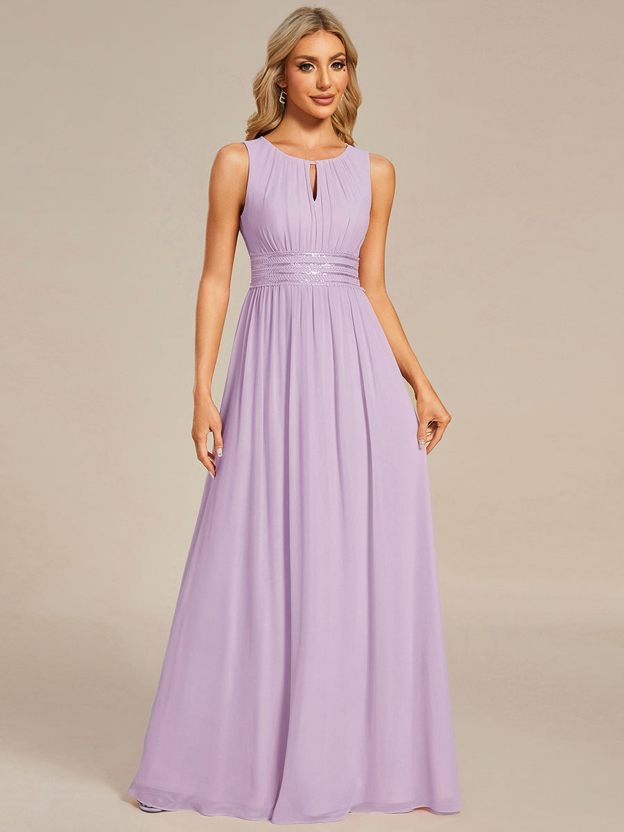 Simple Sleeveless A-line Chiffon Bridesmaid Dress with Hollow Out Detail #color_Frosted Lilac