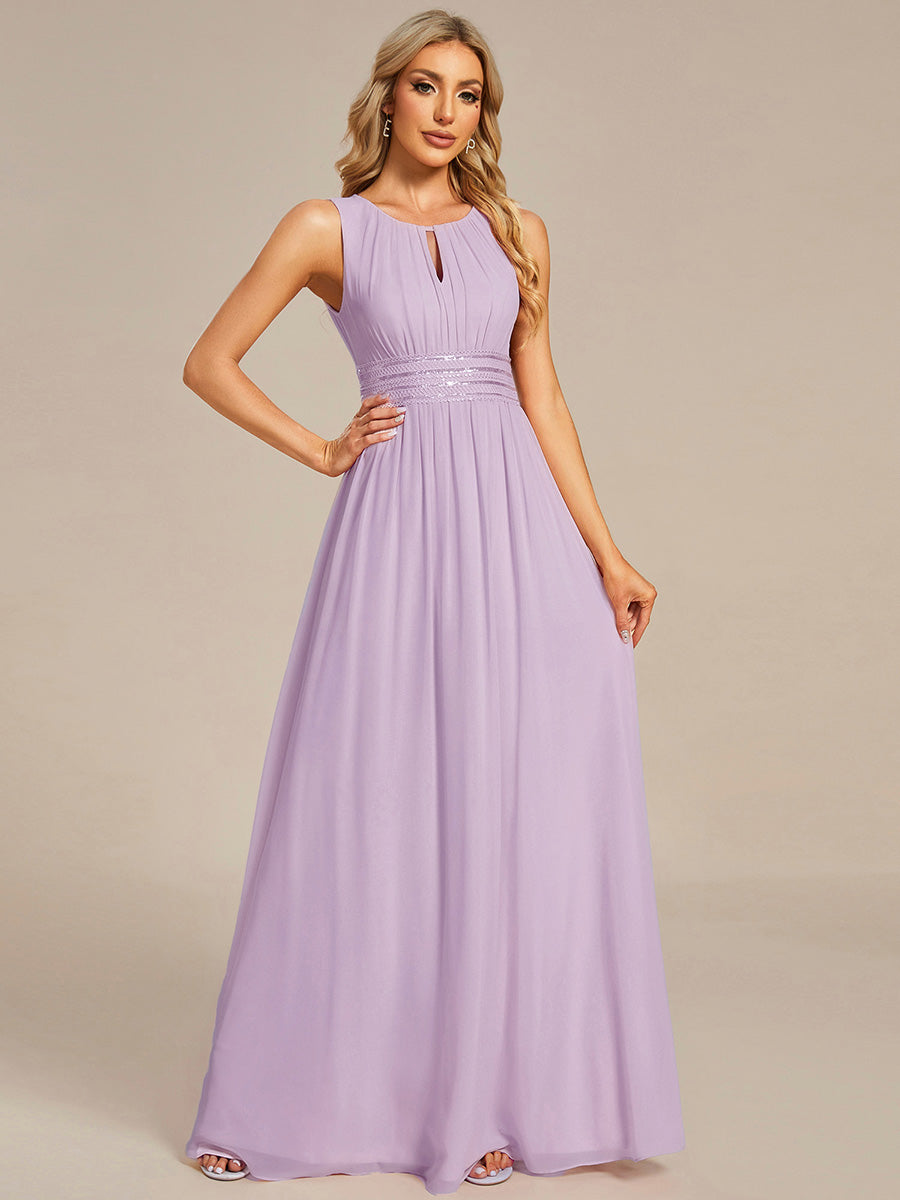 Simple Sleeveless A-line Chiffon Bridesmaid Dress with Hollow Out Detail #color_Frosted Lilac