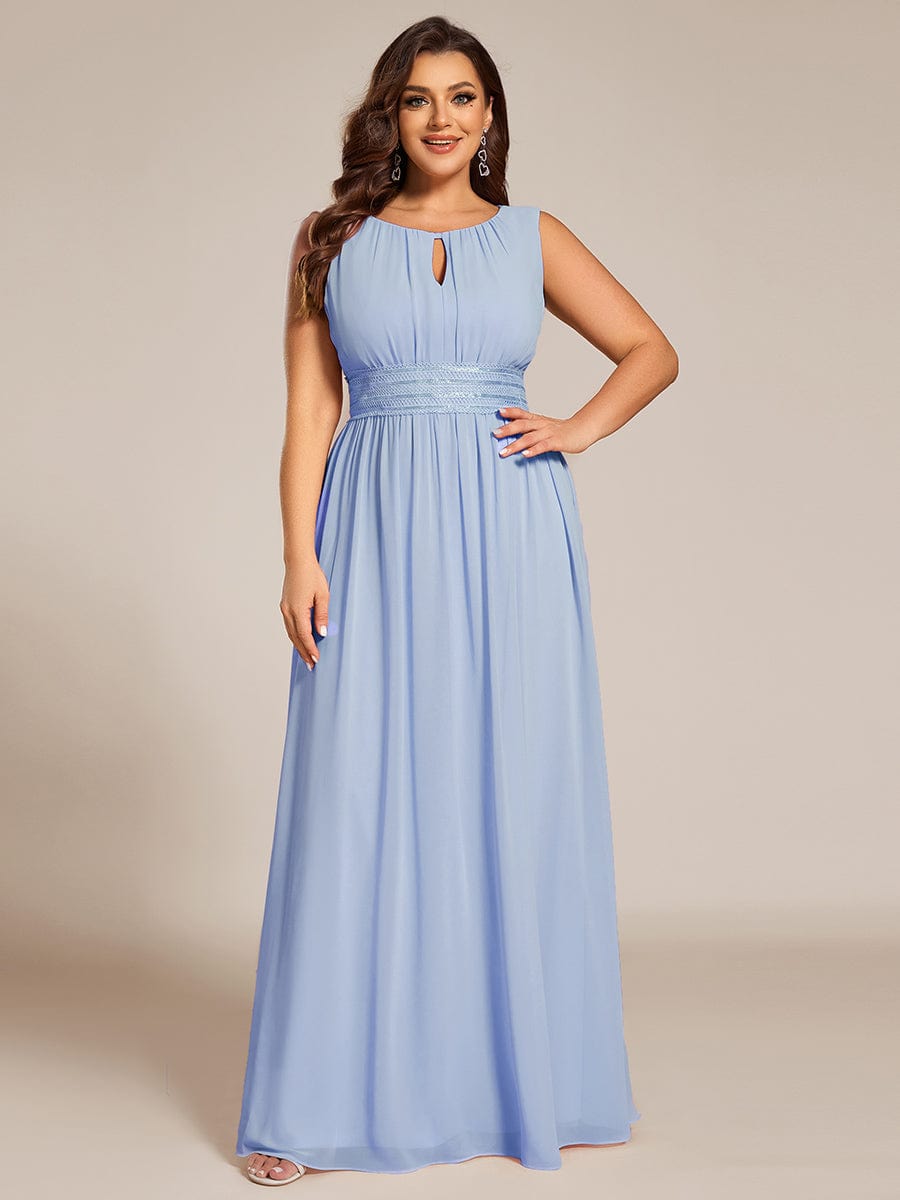 Simple Sleeveless A-line Chiffon Bridesmaid Dress with Hollow Out Detail #color_Ice Blue