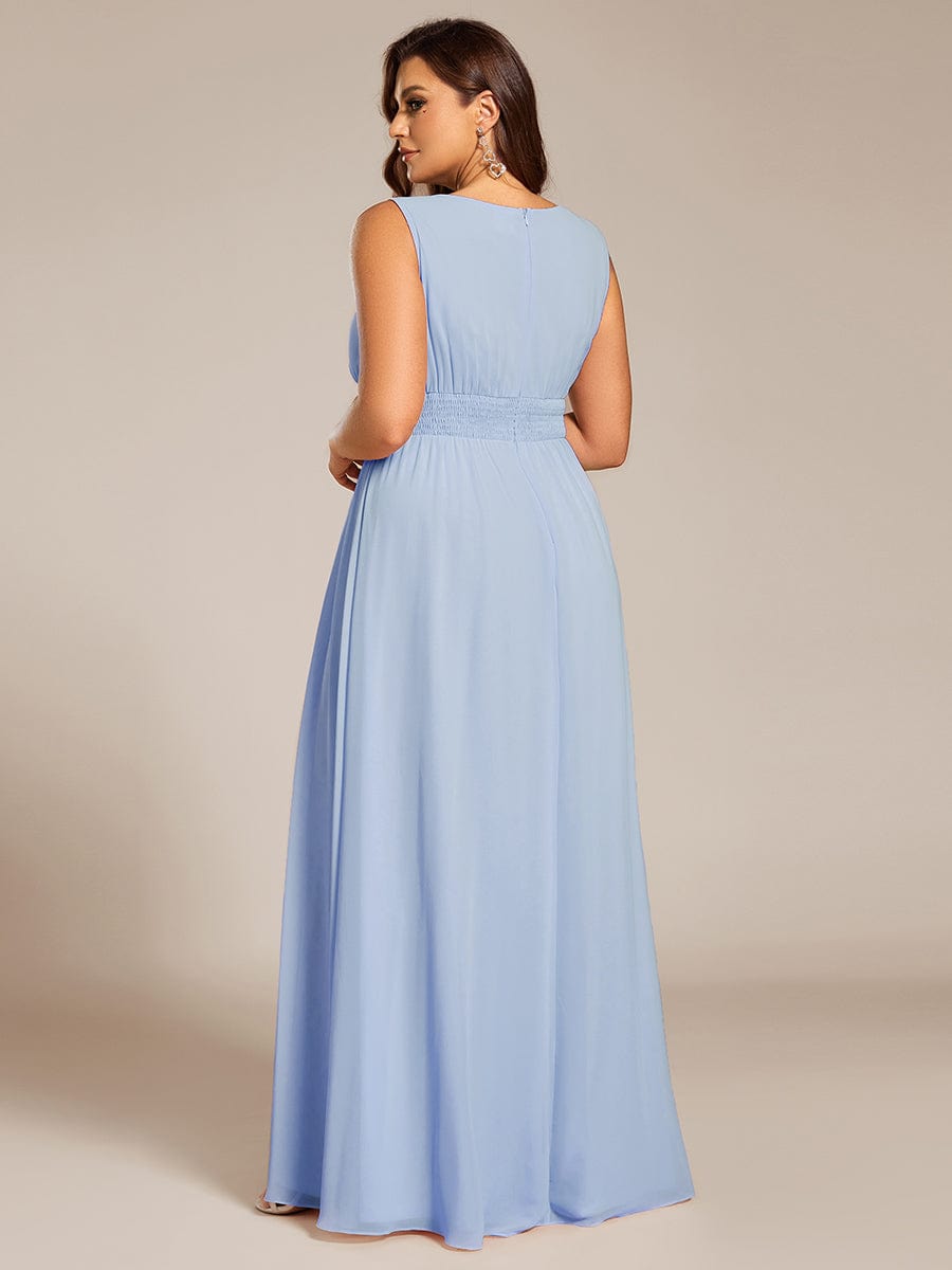 Simple Sleeveless A-line Chiffon Bridesmaid Dress with Hollow Out Detail #color_Ice Blue