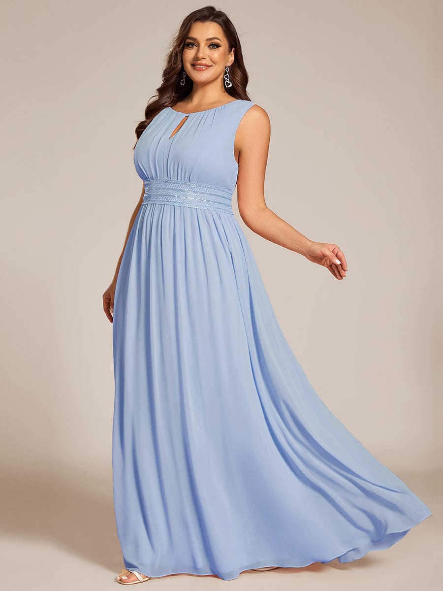 Simple Sleeveless A-line Chiffon Bridesmaid Dress with Hollow Out Detail #color_Ice Blue