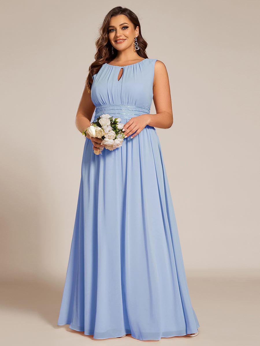 Simple Sleeveless A-line Chiffon Bridesmaid Dress with Hollow Out Detail #color_Ice Blue