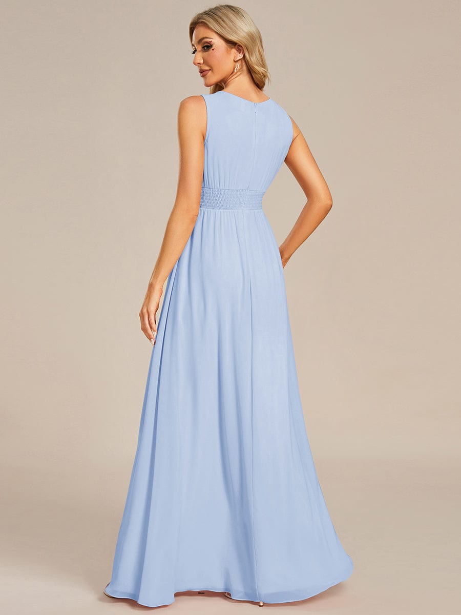 Hollow Out Sleeveless Maxi Wedding Guest Dress #color_Ice Blue