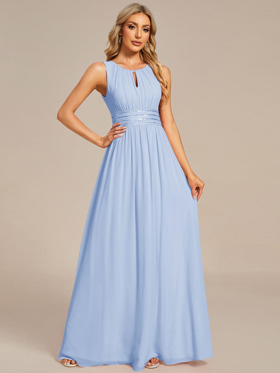 Simple Sleeveless A-line Chiffon Bridesmaid Dress with Hollow Out Detail #color_Ice Blue