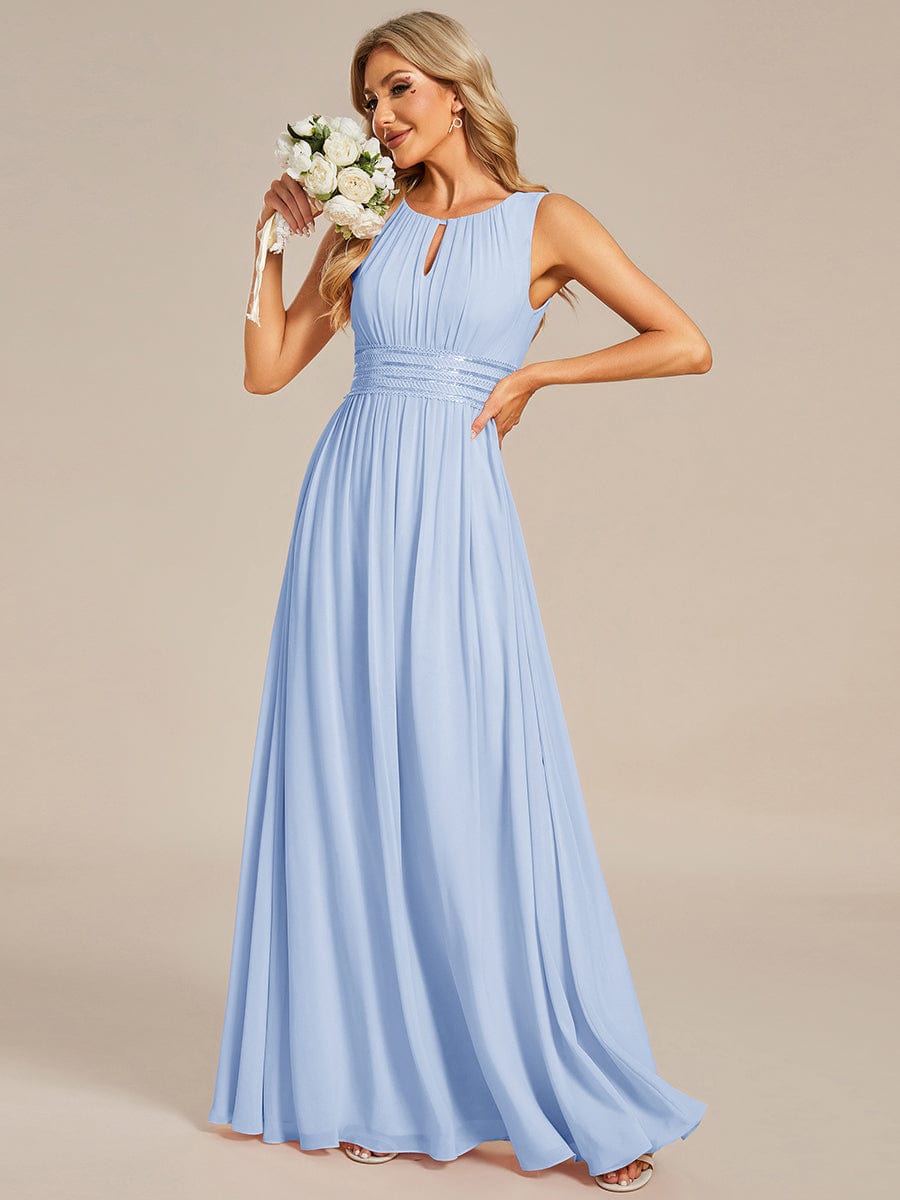 Simple Sleeveless A-line Chiffon Bridesmaid Dress with Hollow Out Detail #color_Ice Blue