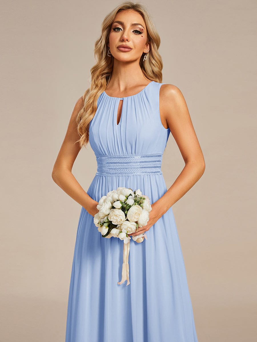 Simple Sleeveless A-line Chiffon Bridesmaid Dress with Hollow Out Detail #color_Ice Blue