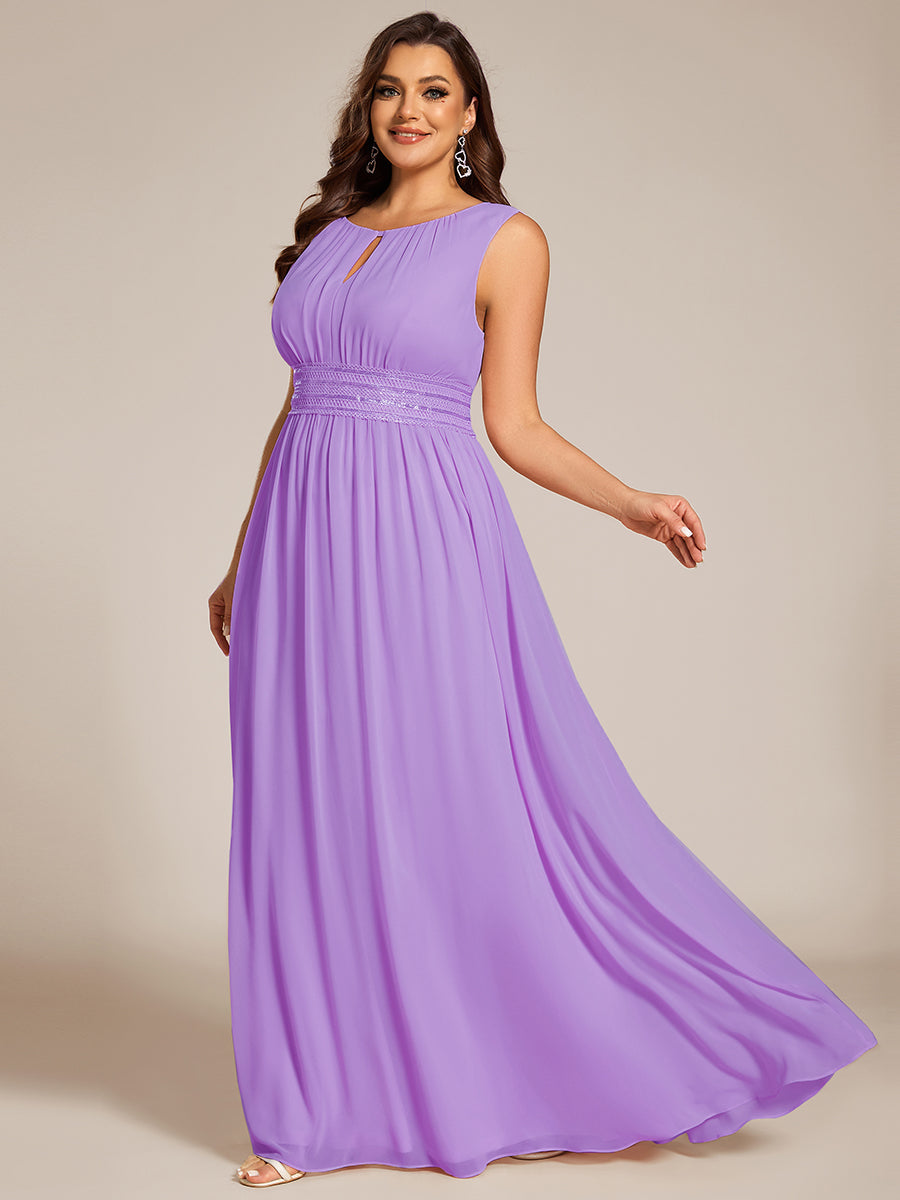 Simple Sleeveless A-line Chiffon Bridesmaid Dress with Hollow Out Detail #color_Lavender