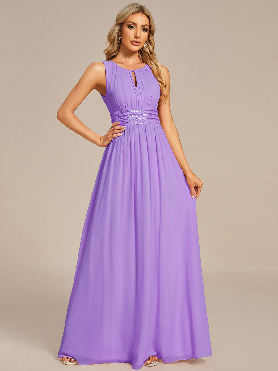 Simple Sleeveless A-line Chiffon Bridesmaid Dress with Hollow Out Detail #color_Lavender