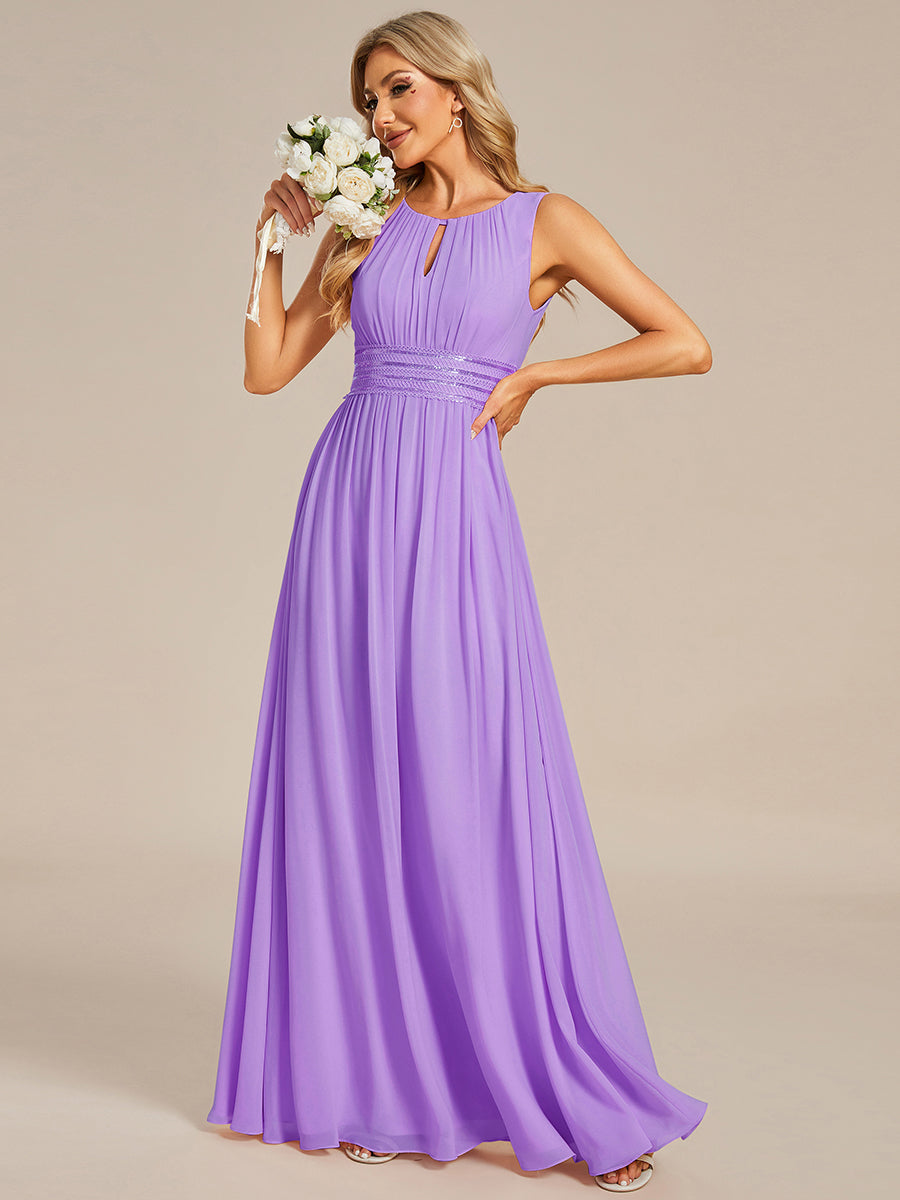 Simple Sleeveless A-line Chiffon Bridesmaid Dress with Hollow Out Detail #color_Lavender