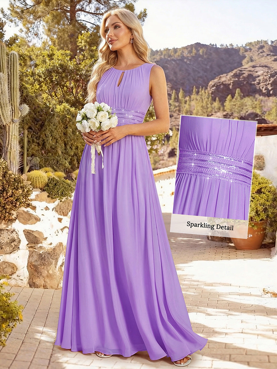 Simple Sleeveless A-line Chiffon Bridesmaid Dress with Hollow Out Detail #color_Lavender