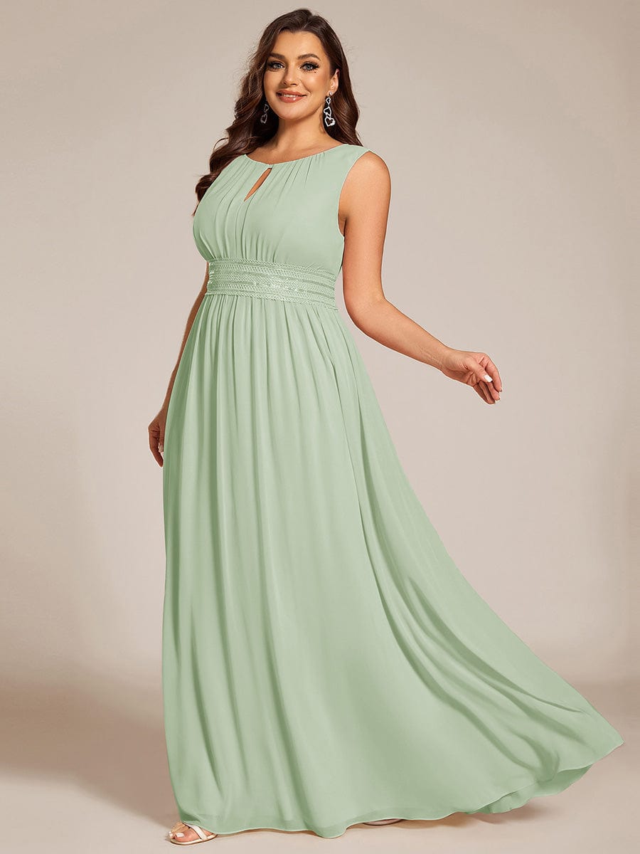 Simple Sleeveless A-line Chiffon Bridesmaid Dress with Hollow Out Detail #color_Mint Green