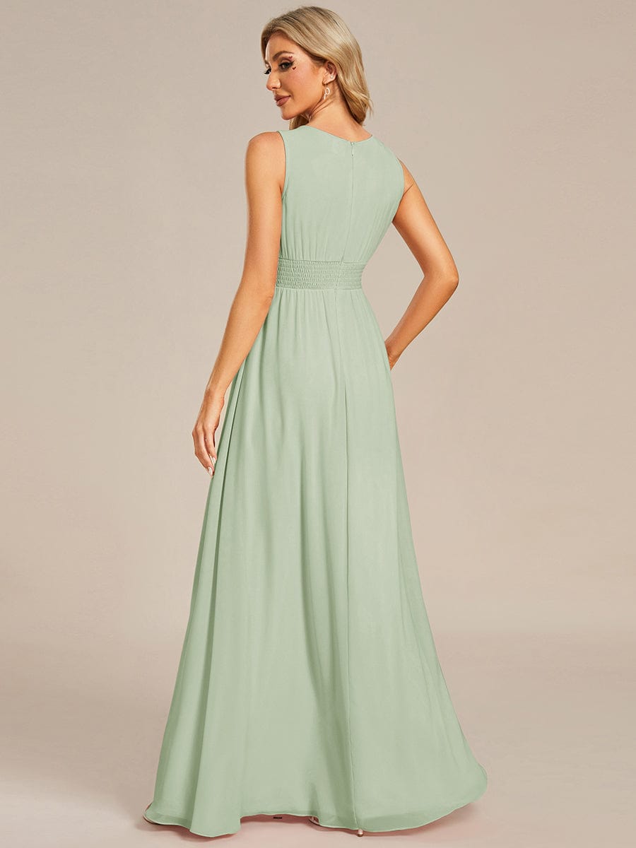Hollow Out Sleeveless Maxi Wedding Guest Dress #color_Mint Green