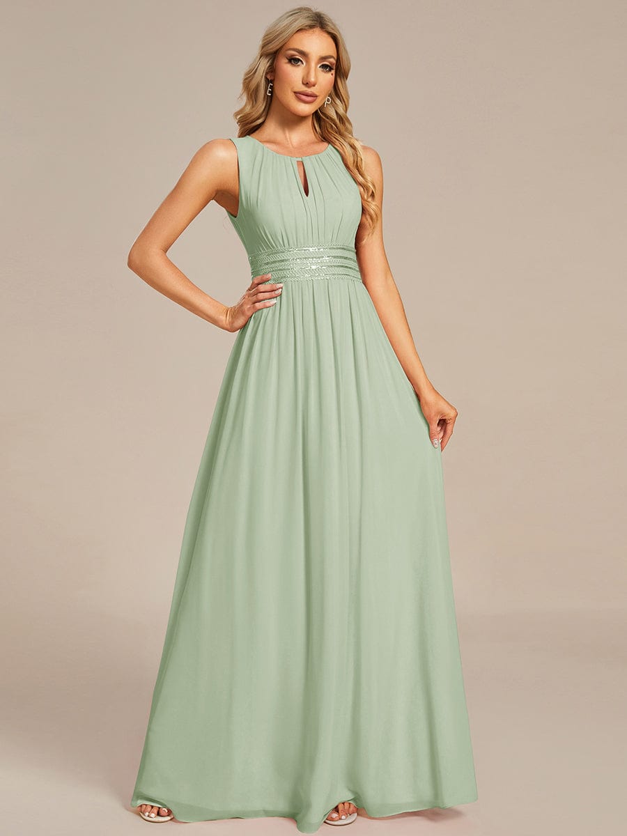 Simple Sleeveless A-line Chiffon Bridesmaid Dress with Hollow Out Detail #color_Mint Green