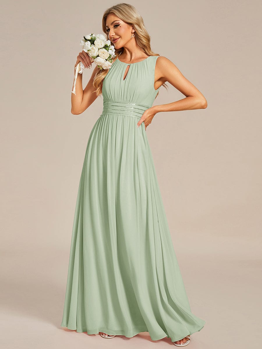 Simple Sleeveless A-line Chiffon Bridesmaid Dress with Hollow Out Detail #color_Mint Green