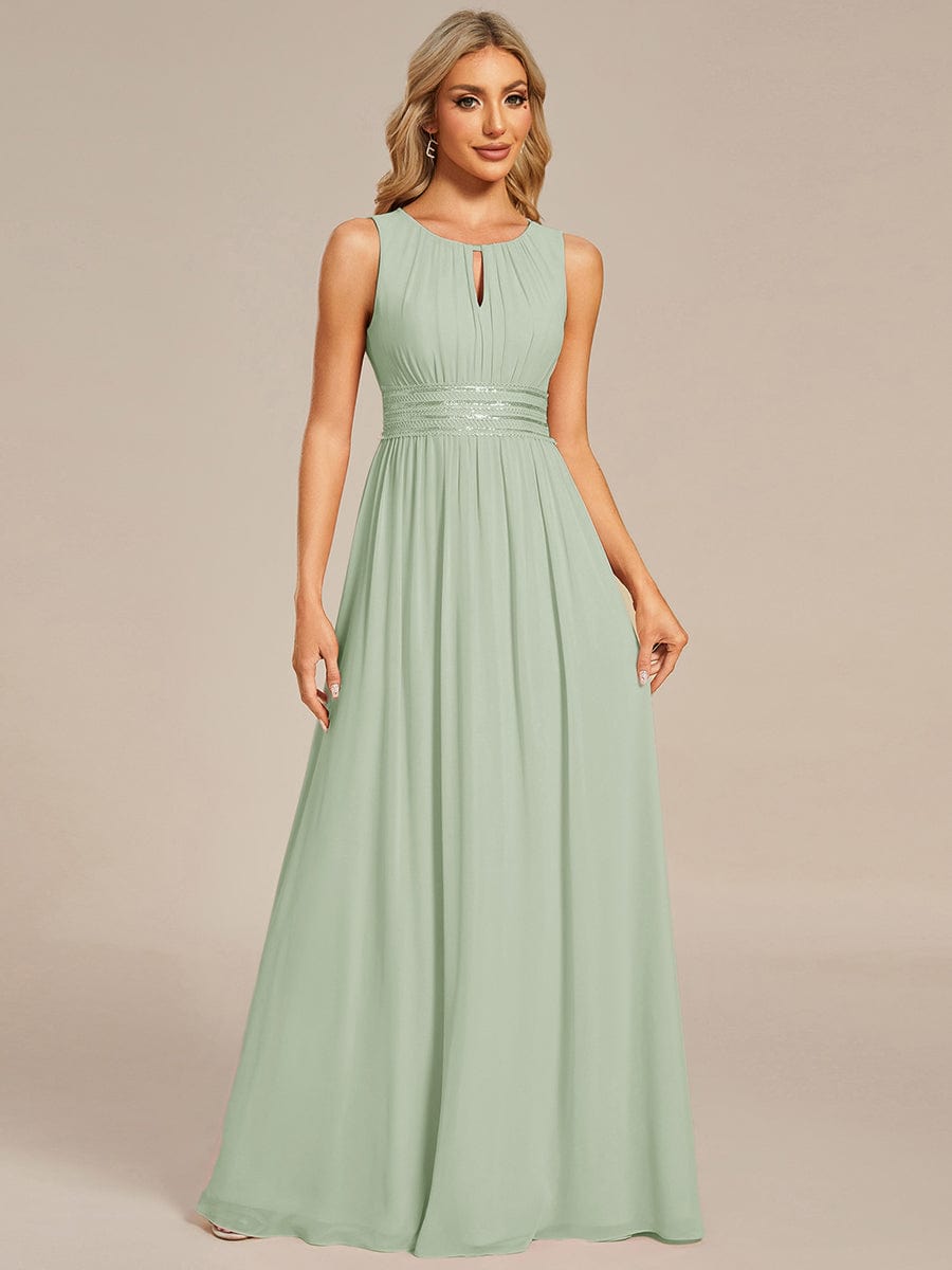 Hollow Out Sleeveless Maxi Wedding Guest Dress #color_Mint Green