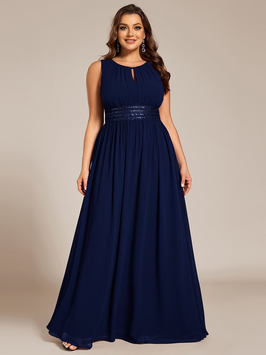Simple Sleeveless A-line Chiffon Bridesmaid Dress with Hollow Out Detail #color_Navy Blue