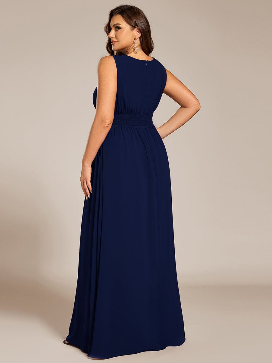 Hollow Out Sleeveless Maxi Wedding Guest Dress #color_Navy Blue