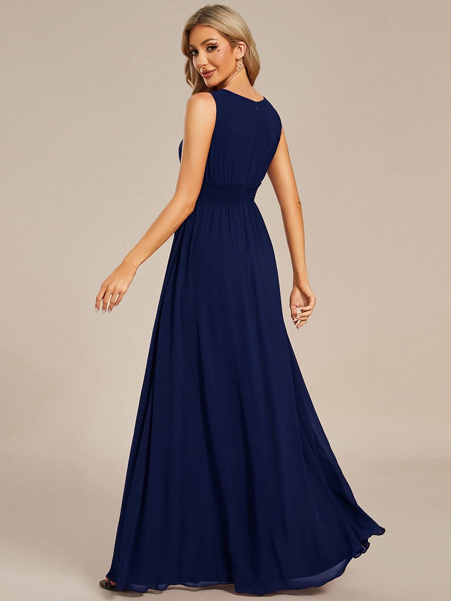 Hollow Out Sleeveless Maxi Wedding Guest Dress #color_Navy Blue