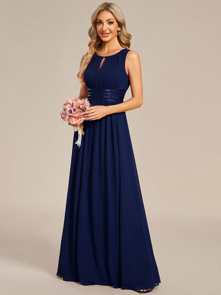 Hollow Out Sleeveless Maxi Wedding Guest Dress #color_Navy Blue
