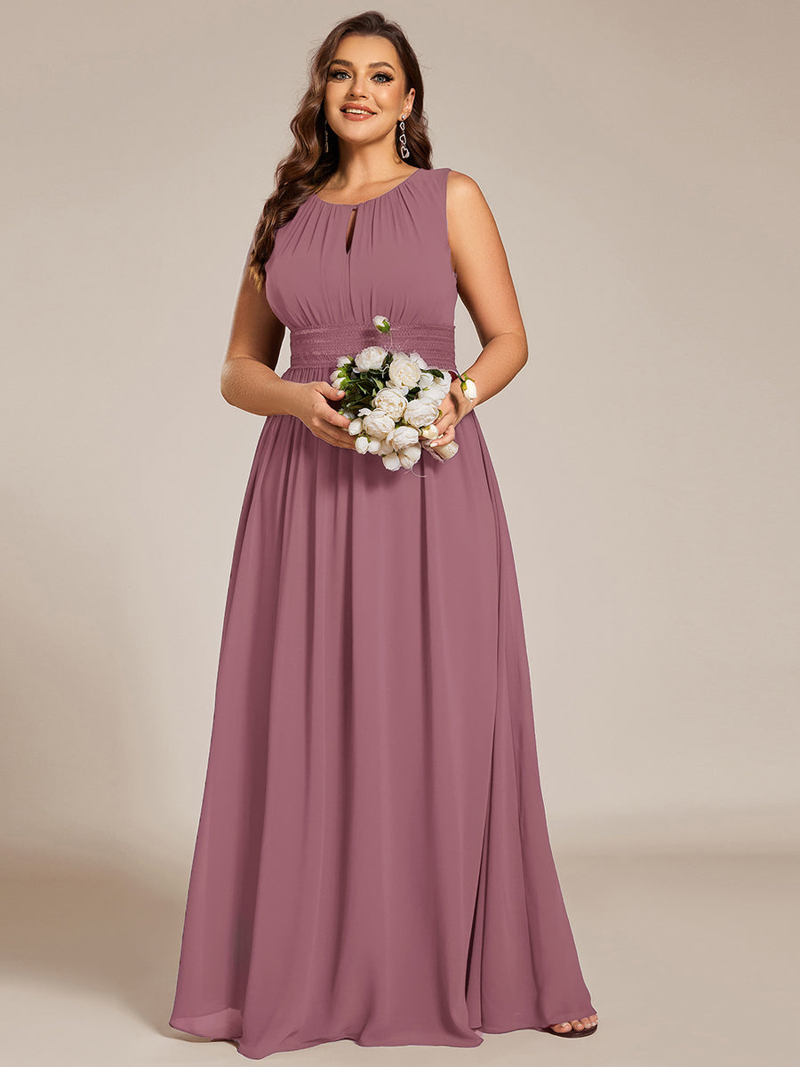 Simple Sleeveless A-line Chiffon Bridesmaid Dress with Hollow Out Detail #color_Purple Orchid
