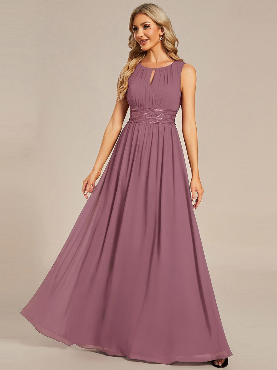 Simple Sleeveless A-line Chiffon Bridesmaid Dress with Hollow Out Detail #color_Purple Orchid