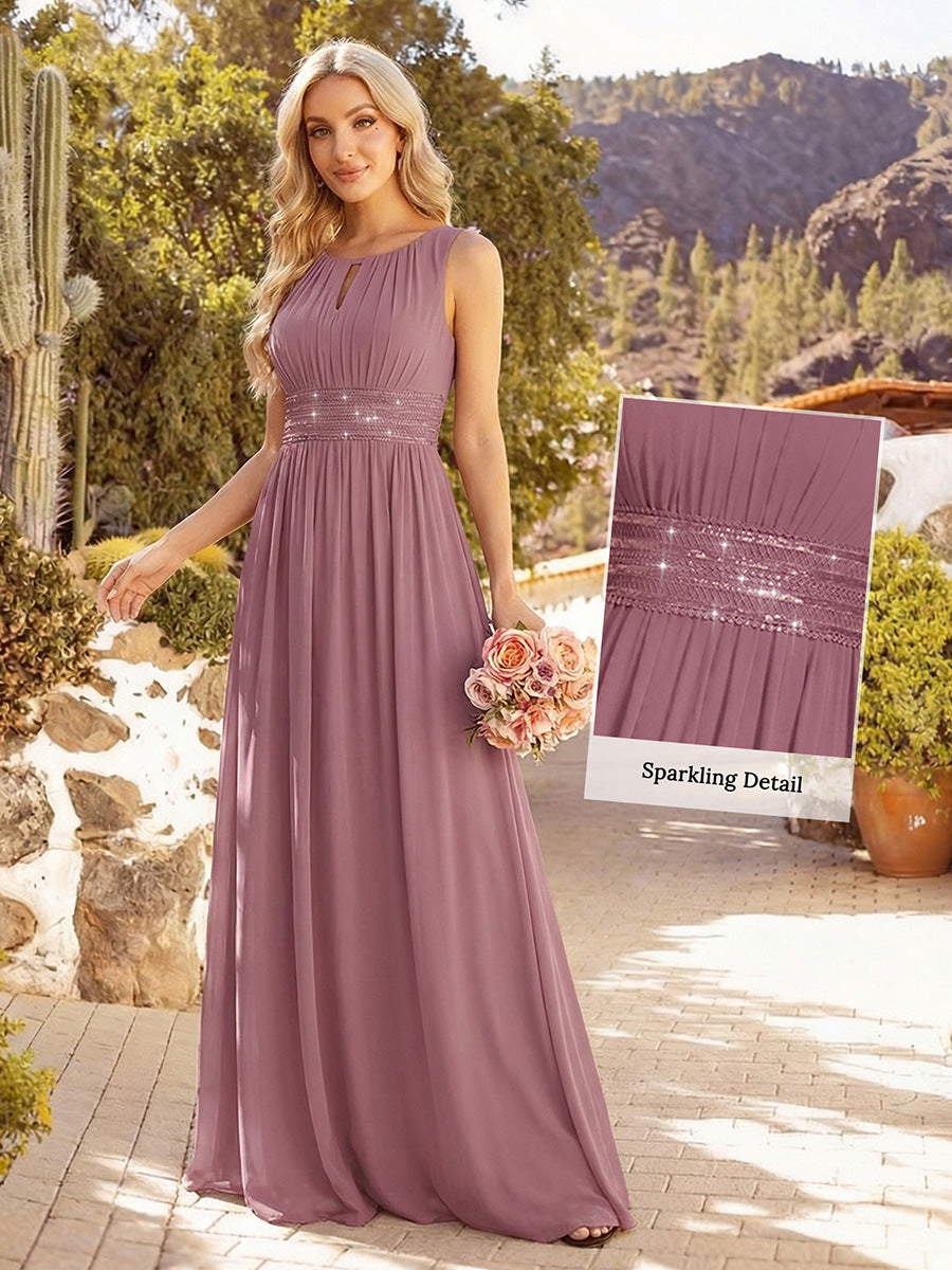 Plus Size Hollow Out Sleeveless Empire Waist Chiffon Bridesmaid Dress #color_Purple Orchid