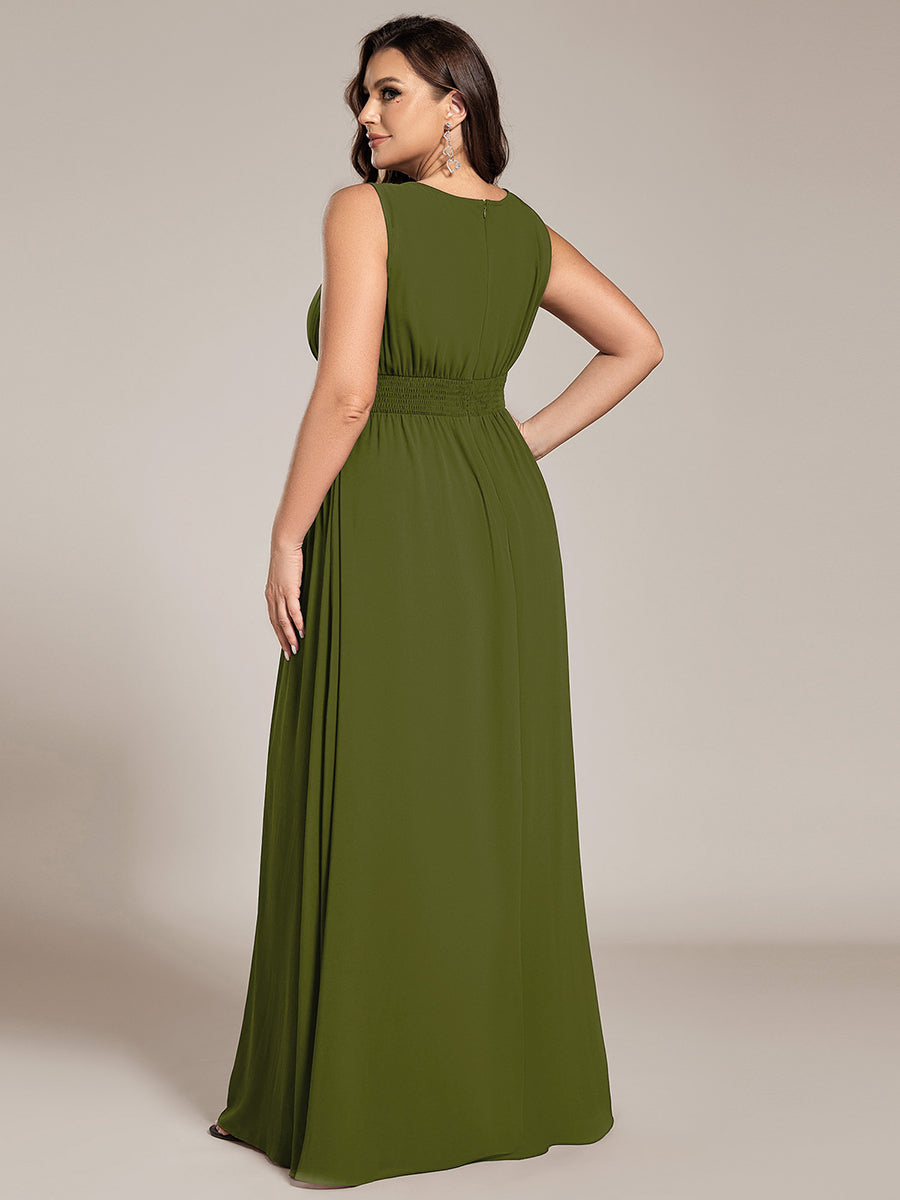 Plus Size Hollow Out Sleeveless Empire Waist Chiffon Bridesmaid Dress #color_Olive Green