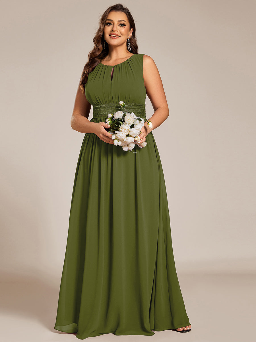 Plus Size Hollow Out Sleeveless Empire Waist Chiffon Bridesmaid Dress #color_Olive Green