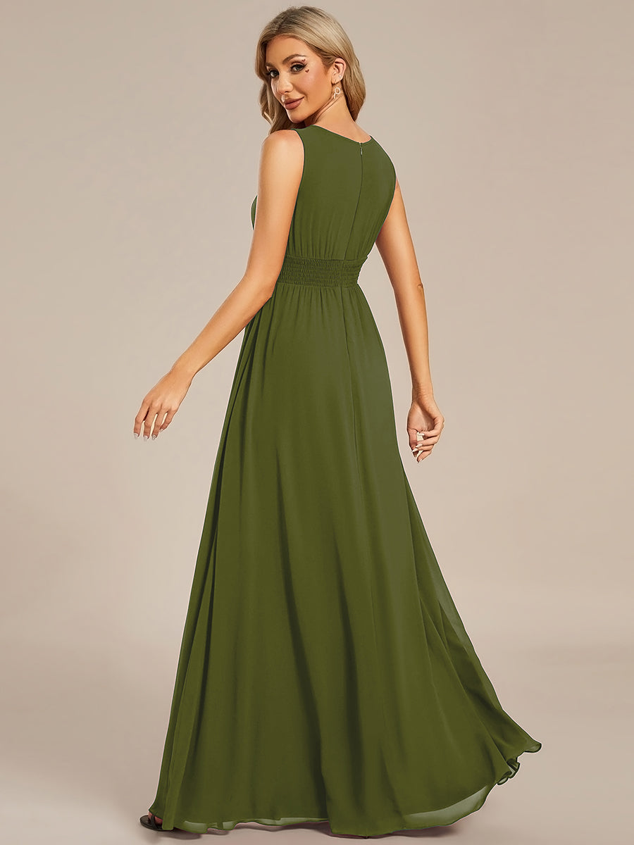 Hollow Out Sleeveless Maxi Wedding Guest Dress #color_Olive Green