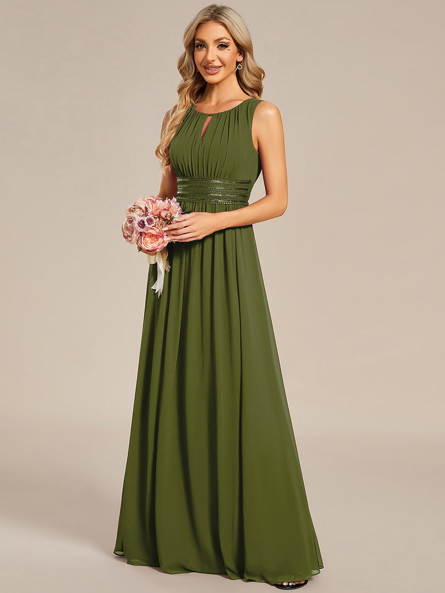 Hollow Out Sleeveless Maxi Wedding Guest Dress #color_Olive Green