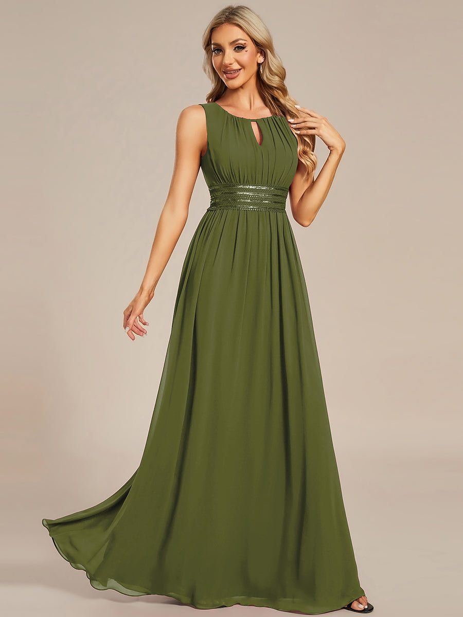 Hollow Out Sleeveless Maxi Wedding Guest Dress #color_Olive Green