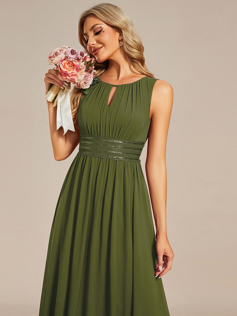 Hollow Out Sleeveless Maxi Wedding Guest Dress #color_Olive Green