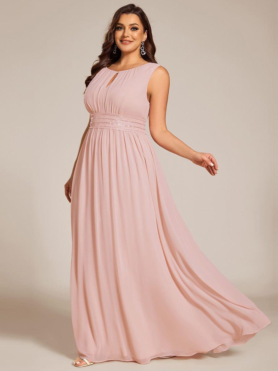 Plus Size Hollow Out Sleeveless Empire Waist Chiffon Bridesmaid Dress #color_Pink