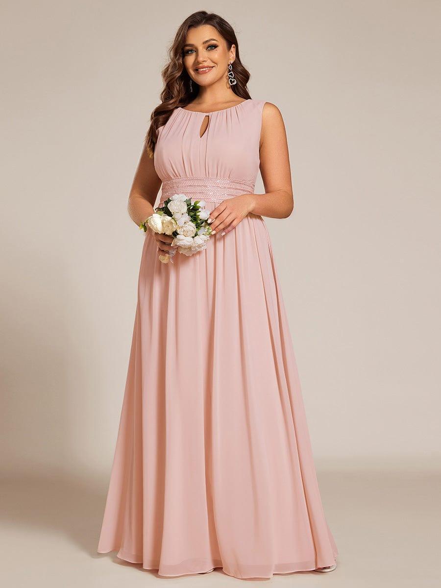 Plus Size Hollow Out Sleeveless Empire Waist Chiffon Bridesmaid Dress #color_Pink