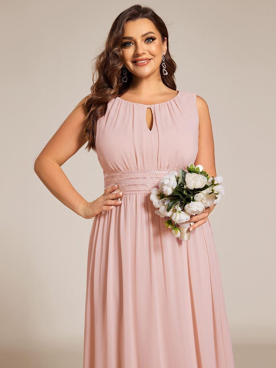 Plus Size Hollow Out Sleeveless Empire Waist Chiffon Bridesmaid Dress #color_Pink