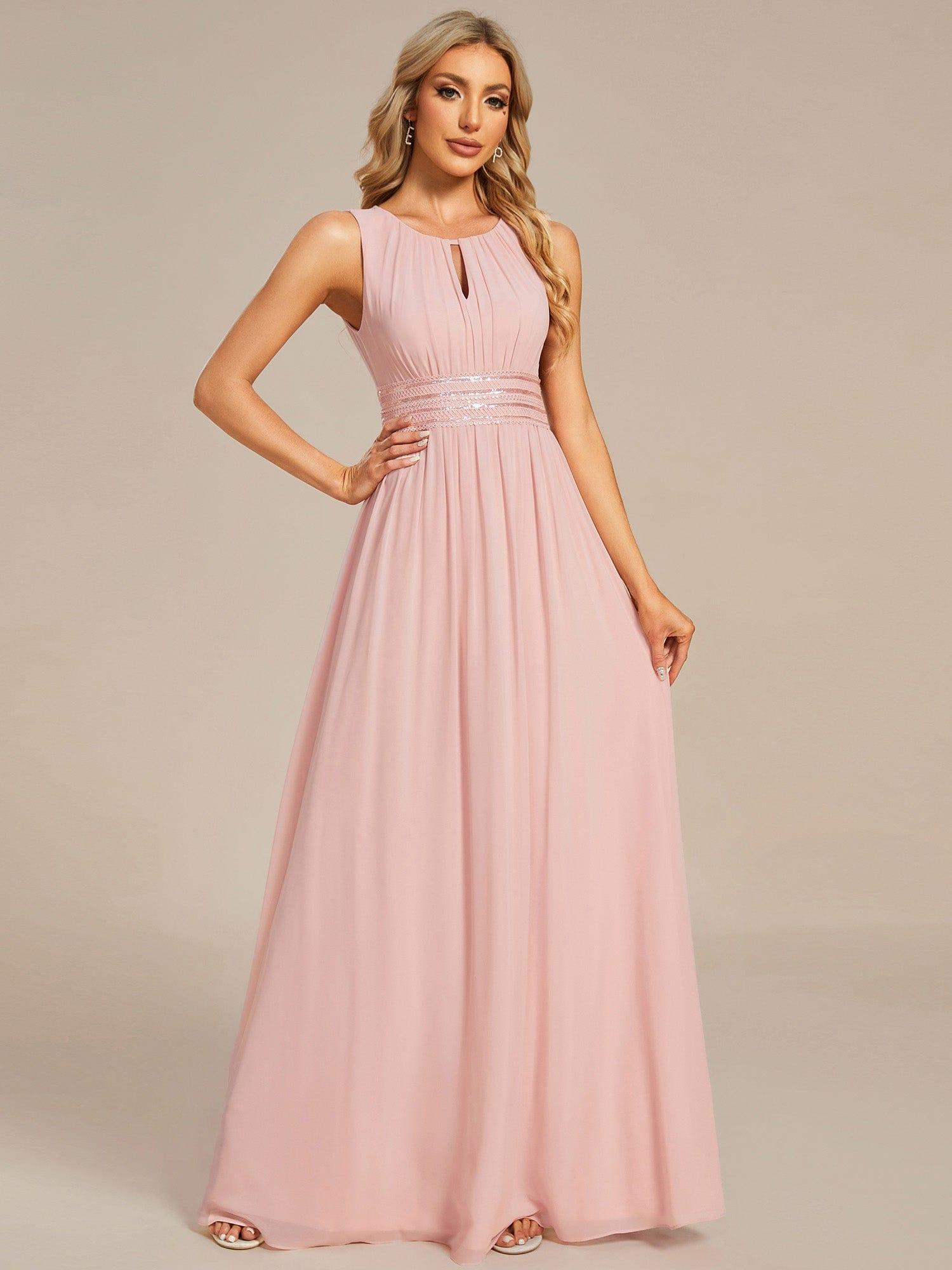 Hollow Out Sleeveless Maxi Wedding Guest Dress #color_Pink