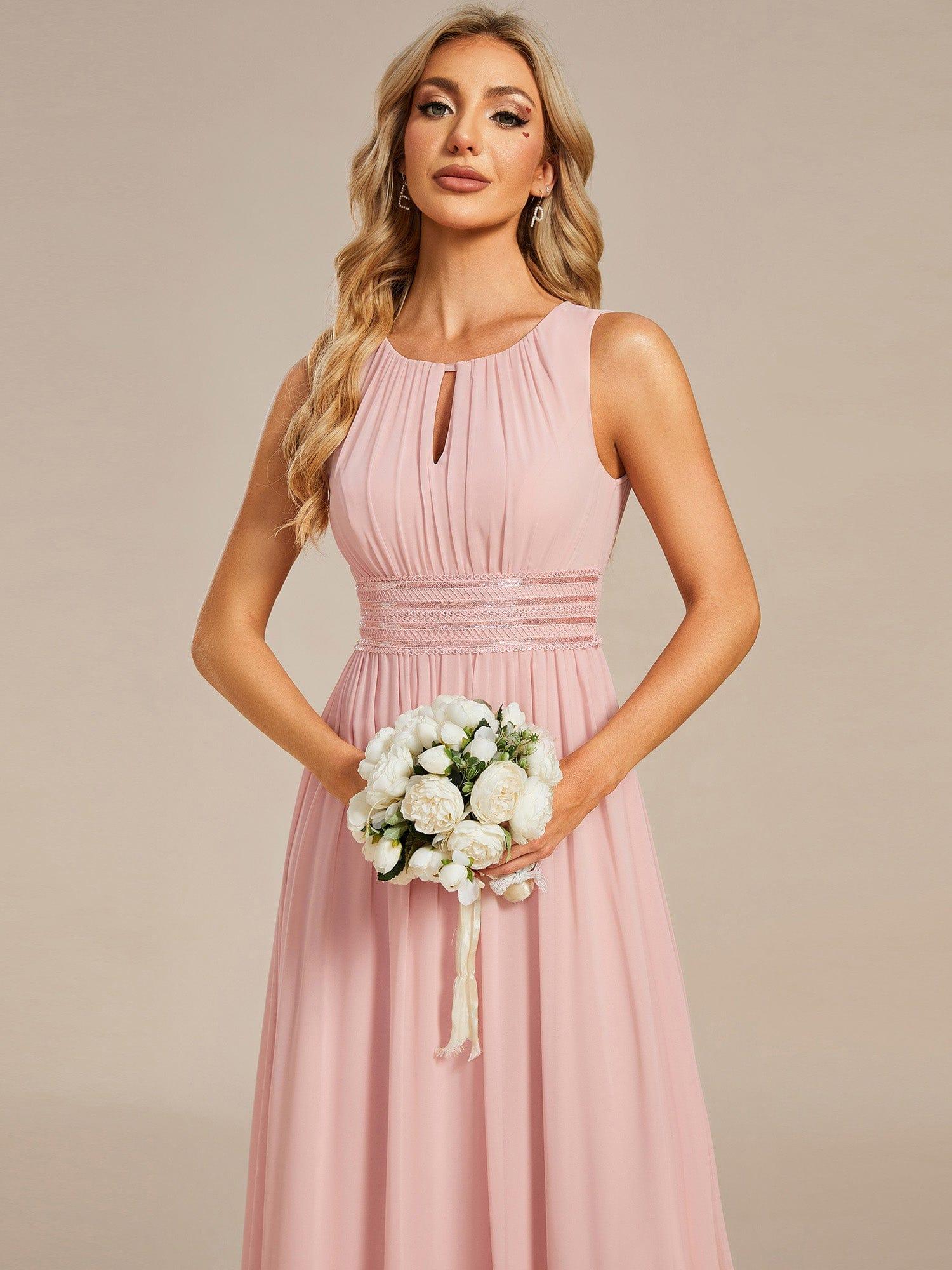 Hollow Out Sleeveless Maxi Wedding Guest Dress #color_Pink