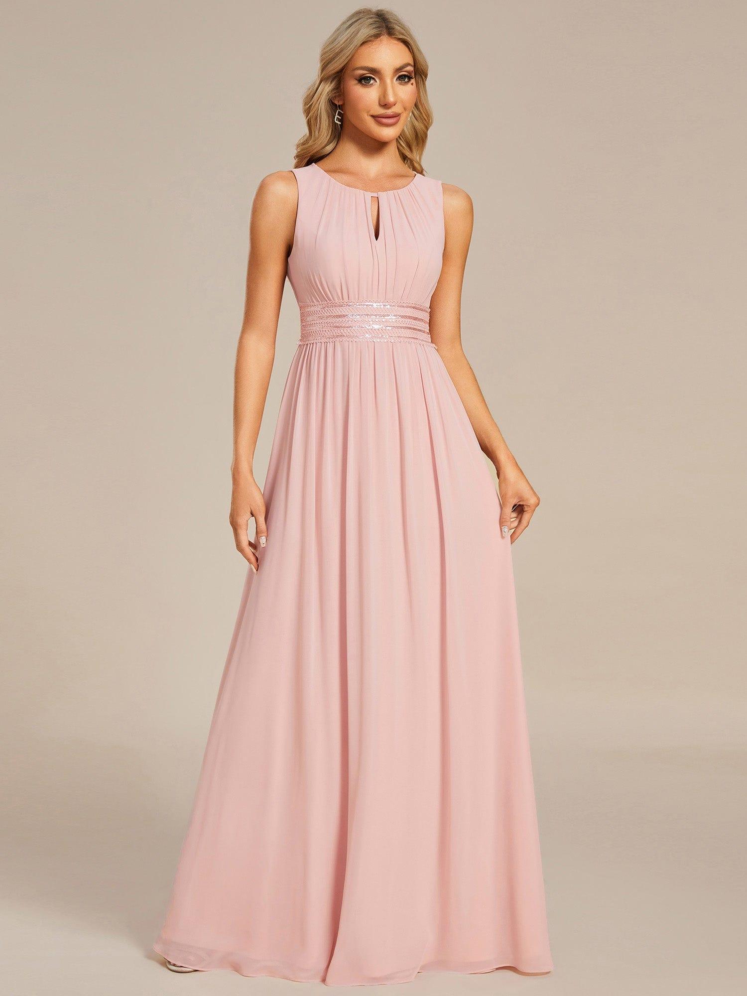 Hollow Out Sleeveless Maxi Wedding Guest Dress #color_Pink