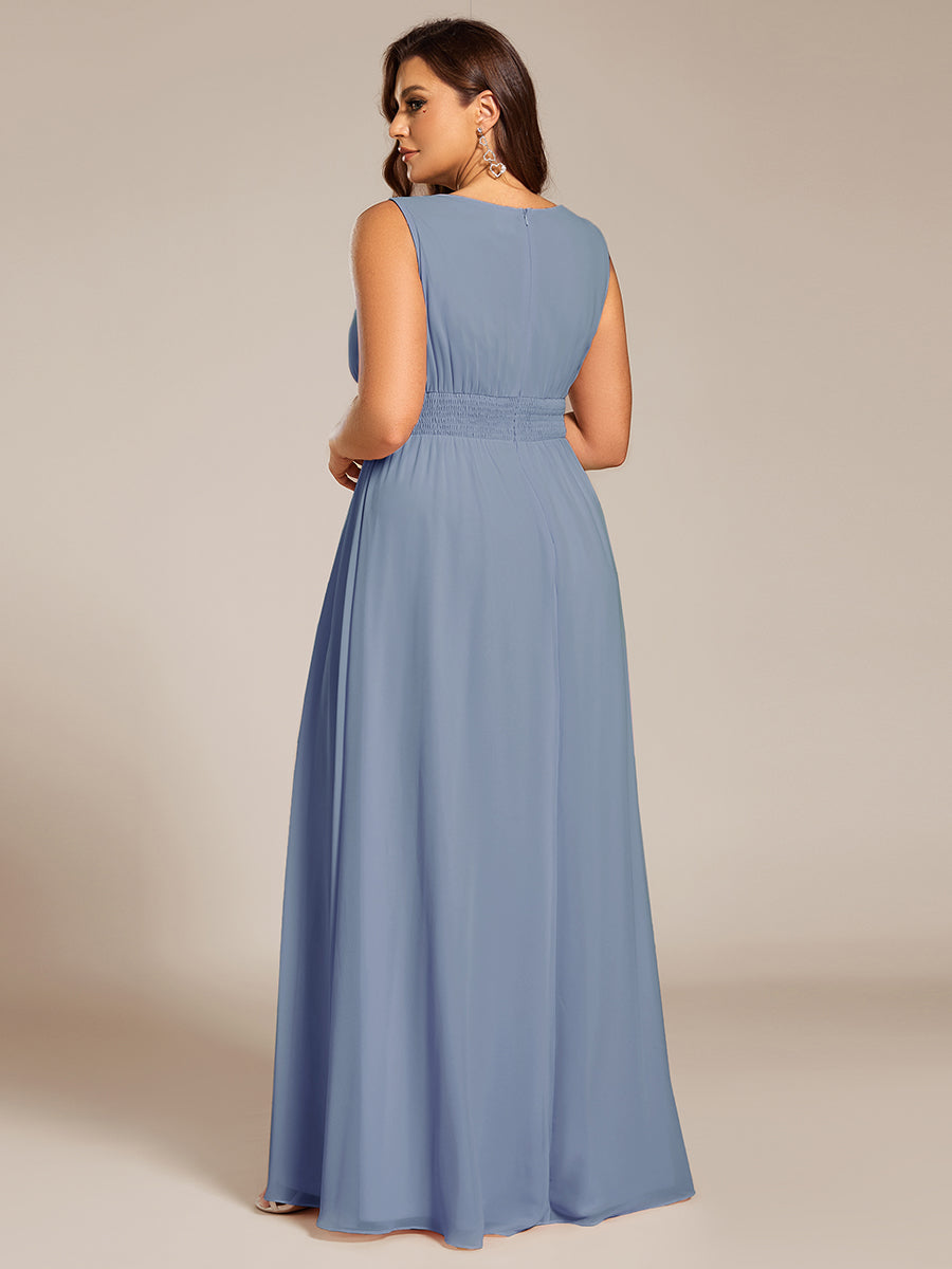 Plus Size Hollow Out Sleeveless Empire Waist Chiffon Bridesmaid Dress #color_Slate Blue