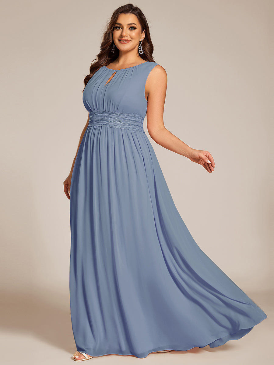 Simple Sleeveless A-line Chiffon Bridesmaid Dress with Hollow Out Detail #color_Slate Blue