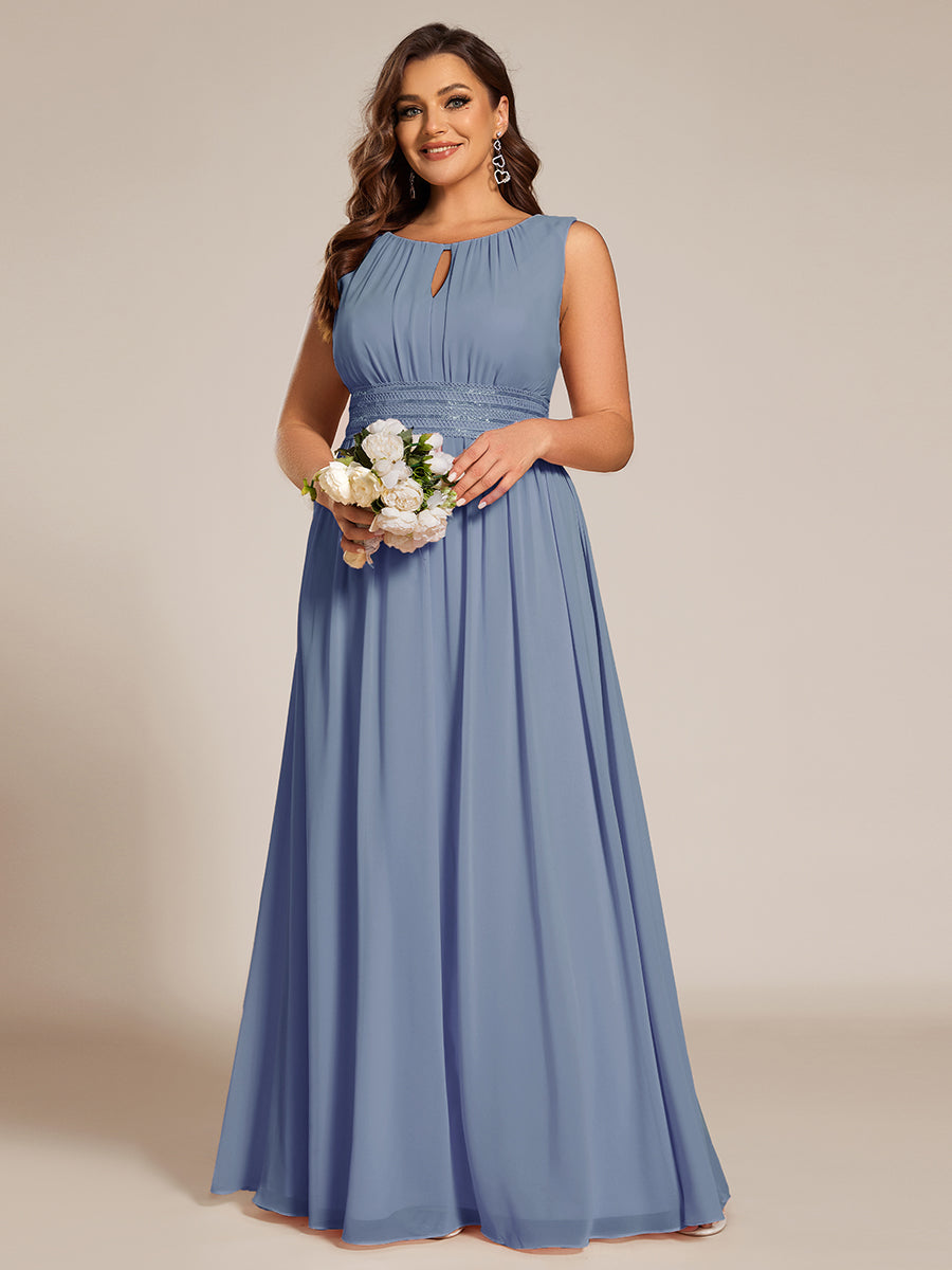 Simple Sleeveless A-line Chiffon Bridesmaid Dress with Hollow Out Detail #color_Slate Blue