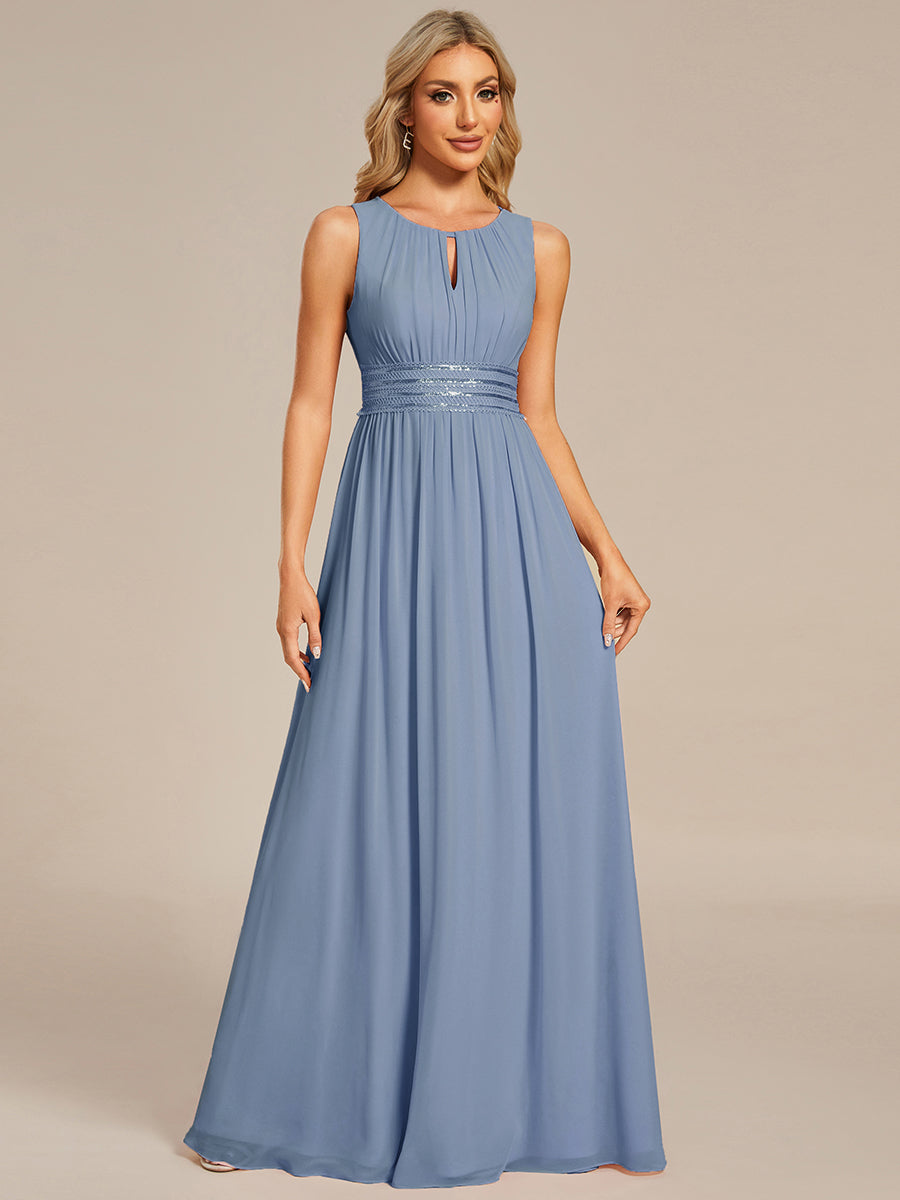 Simple Sleeveless A-line Chiffon Bridesmaid Dress with Hollow Out Detail #color_Slate Blue