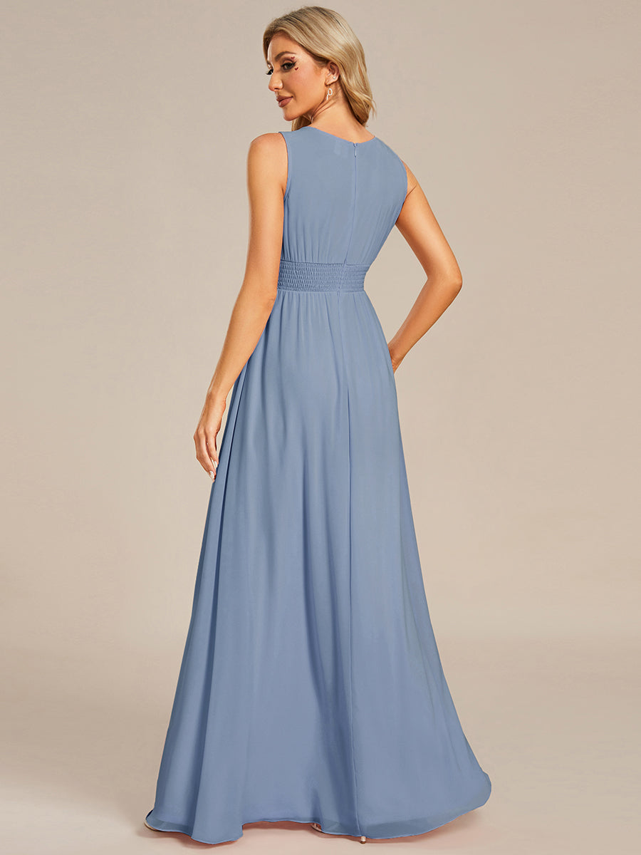 Hollow Out Sleeveless Maxi Wedding Guest Dress #color_Slate Blue